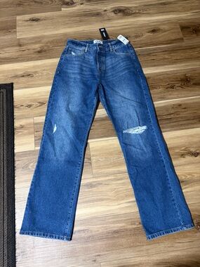 RSQ Women’s Dark Blue Straight Leg Jeans with Distressed Knees